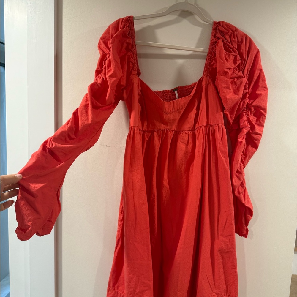Free People Vibrant Red Smocked Top